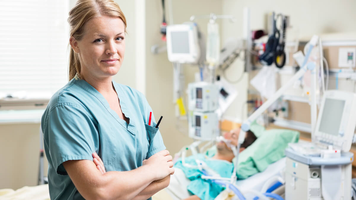 Nurse working in hospital critical care unit